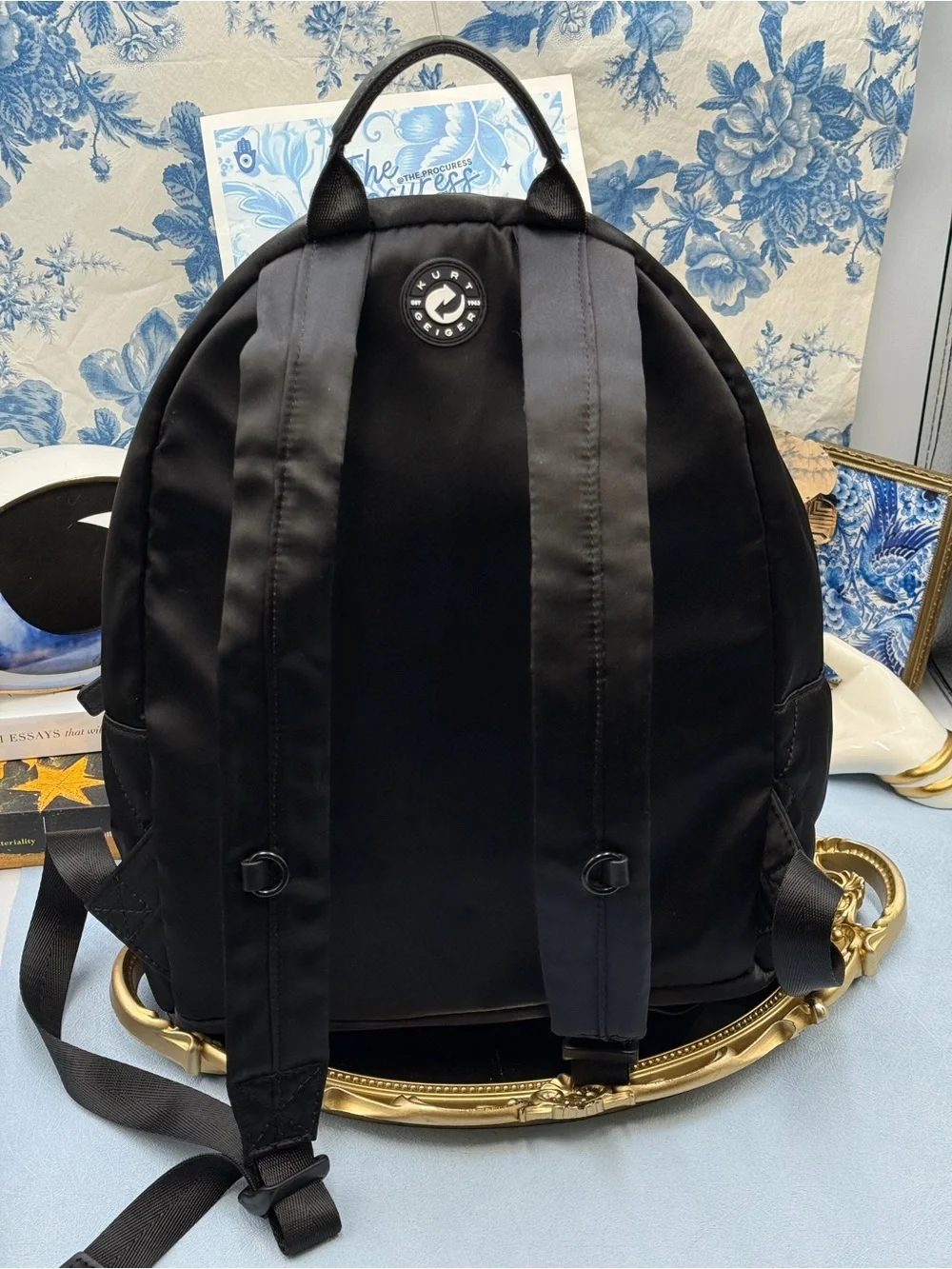 🆕 KURT GEIGER LONDON 🧿 NWOT Recycled Nylon Drench Zip Backpack, Black Nylon